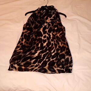 Worthington Leopard Print with Neck Box Tie Blouse Top